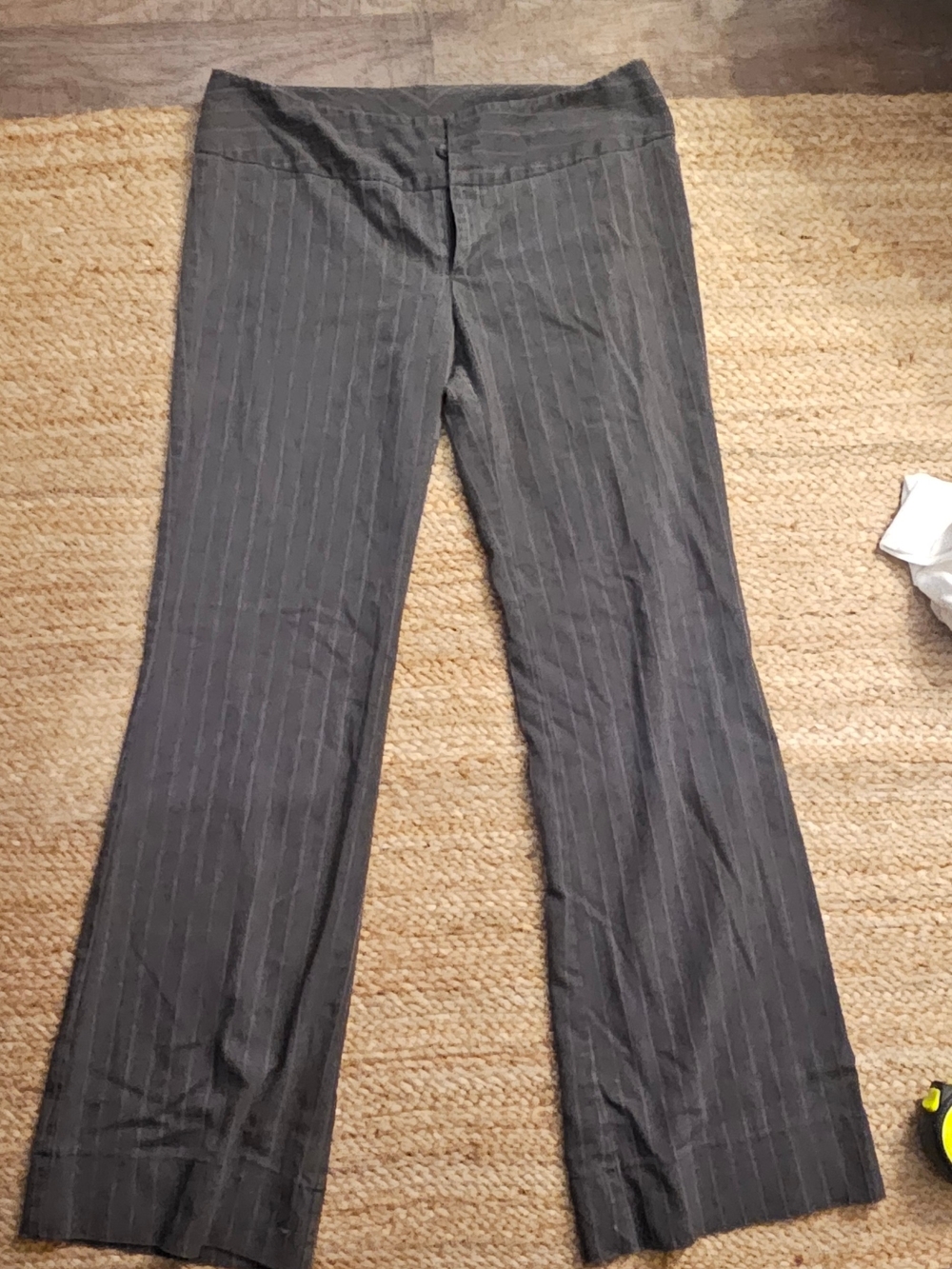 Gray Pinstripe Boot-Cut Pants